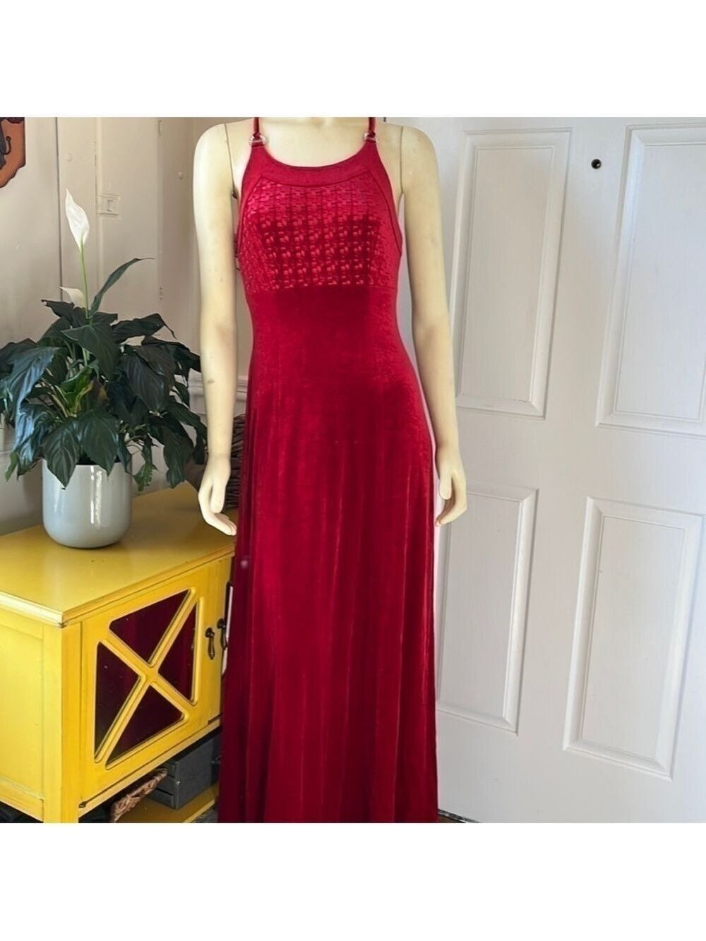 papell Boutique Evening Vintage Red Velvet Maxi Party Dress 8